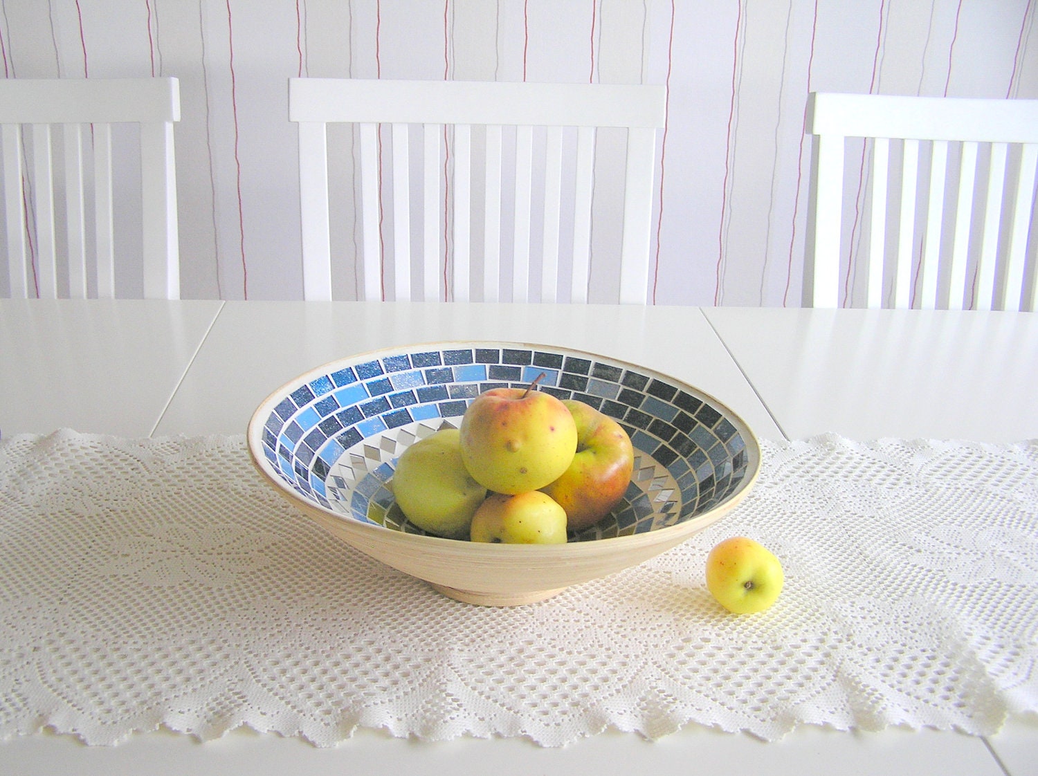 Blue fruit bowl glass mosaic art home decor serving