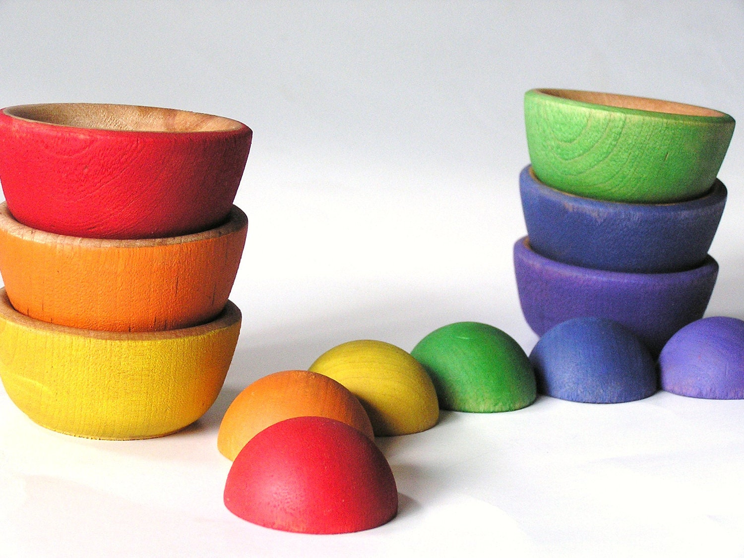 Waldorf- Wood- Toy- MATCH n STACK- A Educational Rainbow Stacking n Nesting Montessori Toy