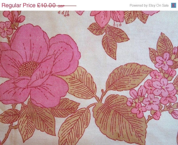 ON SALE 65 x 38" Vintage Fabric Pink Flowers