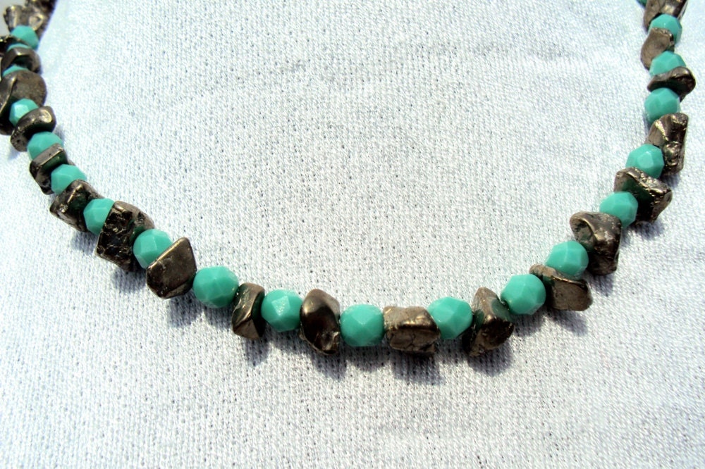 turquoise and pyrite fools gold chunky necklace