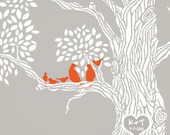 Mother's Day gift ,Custom Tree Canvas Print -- Personalized Family Tree with love birds and babies -- 10X10  -- Heart -- Gallery Wrapped