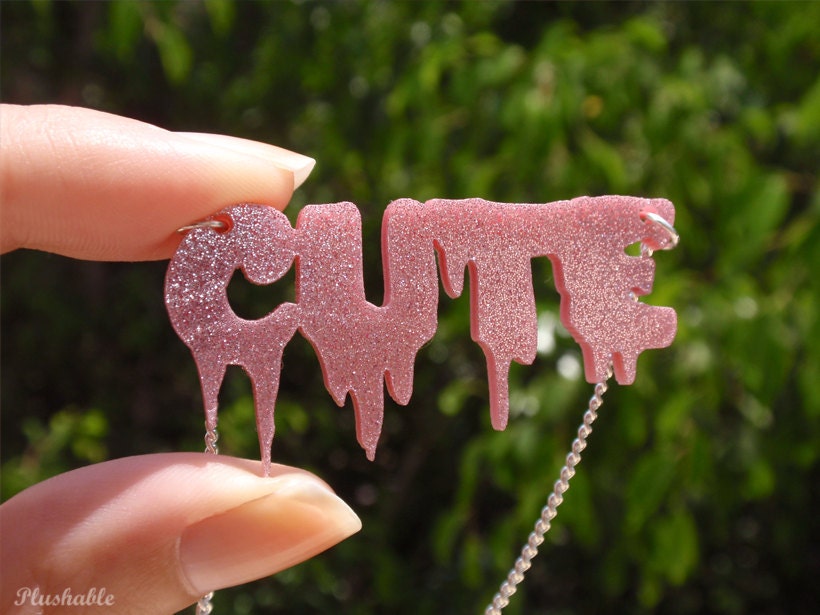 Cute Pink Necklace Pink Glitter Necklace