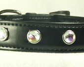 Collar Black Leather Custom AB Clear Sparkle Rhinestones-Leather Colors Pink Purple White and Blue