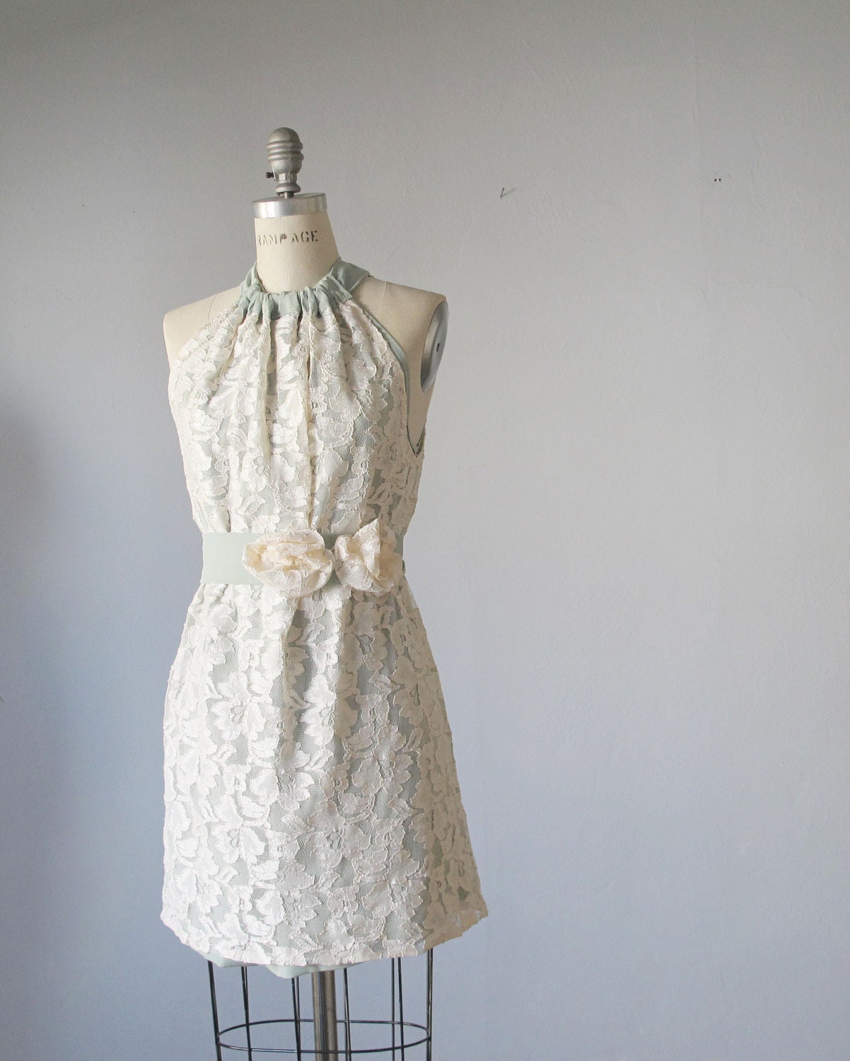 Dress Creme Lase   Sage Green   Bridesmaids   Bride  Wedding   Vintage Inspired l  Pale  Dreamy Spring  dress
