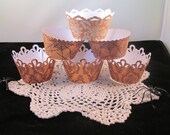 Halloween Cupcake Wrappers featuring Orange Damask Paper for a Vintage Look