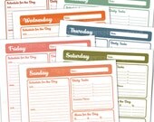 Printable Retro Colored Weekly Planner - Set of 7 - Print Your Own - with Bonus Journal Sheet - Digital Sheet - A4 SIZE, Front Print