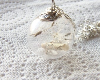 Dandelion Seed Necklace, Glass Globe with Message, Wish, Make a Wish, Message in a Bottle, Eco Friendly, Personalized Message