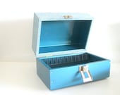 Mid-Century Blue Metal Film Reel Storage Box