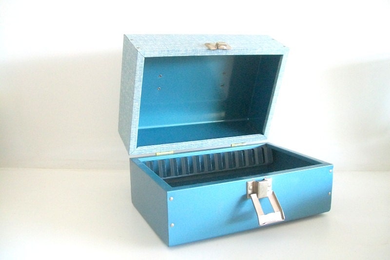 Mid-Century Blue Metal Film Reel Storage Box