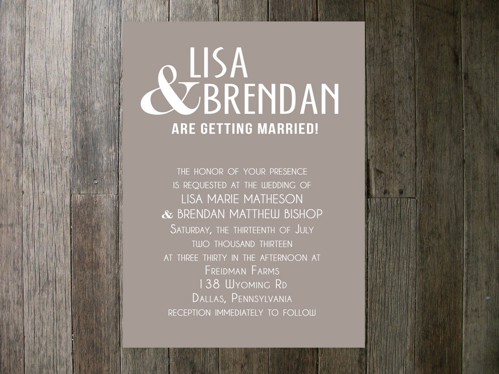 Printable Wedding Invitation - Simply Modern Gray and White