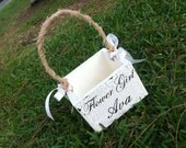 Two FLOWER GIRL BASKETS with  Burlap Bows and Personalized with Flower Girls Name