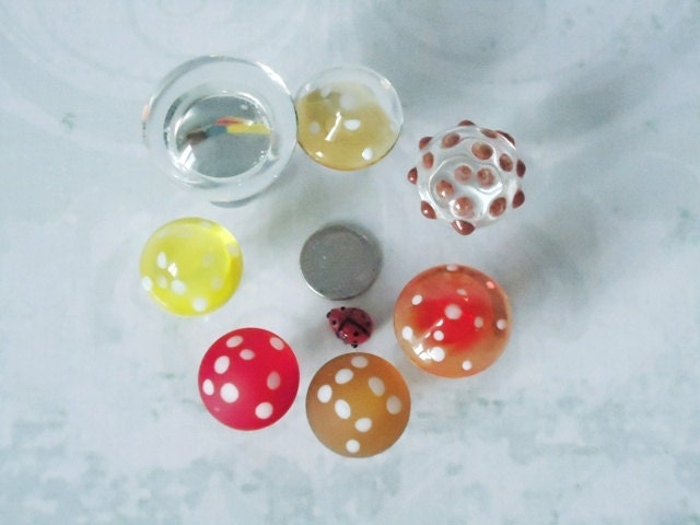 Fairy Garden Glass Mushrooms - Hand Made Glass Mushroom Set - Mini Glass Toad Stools -