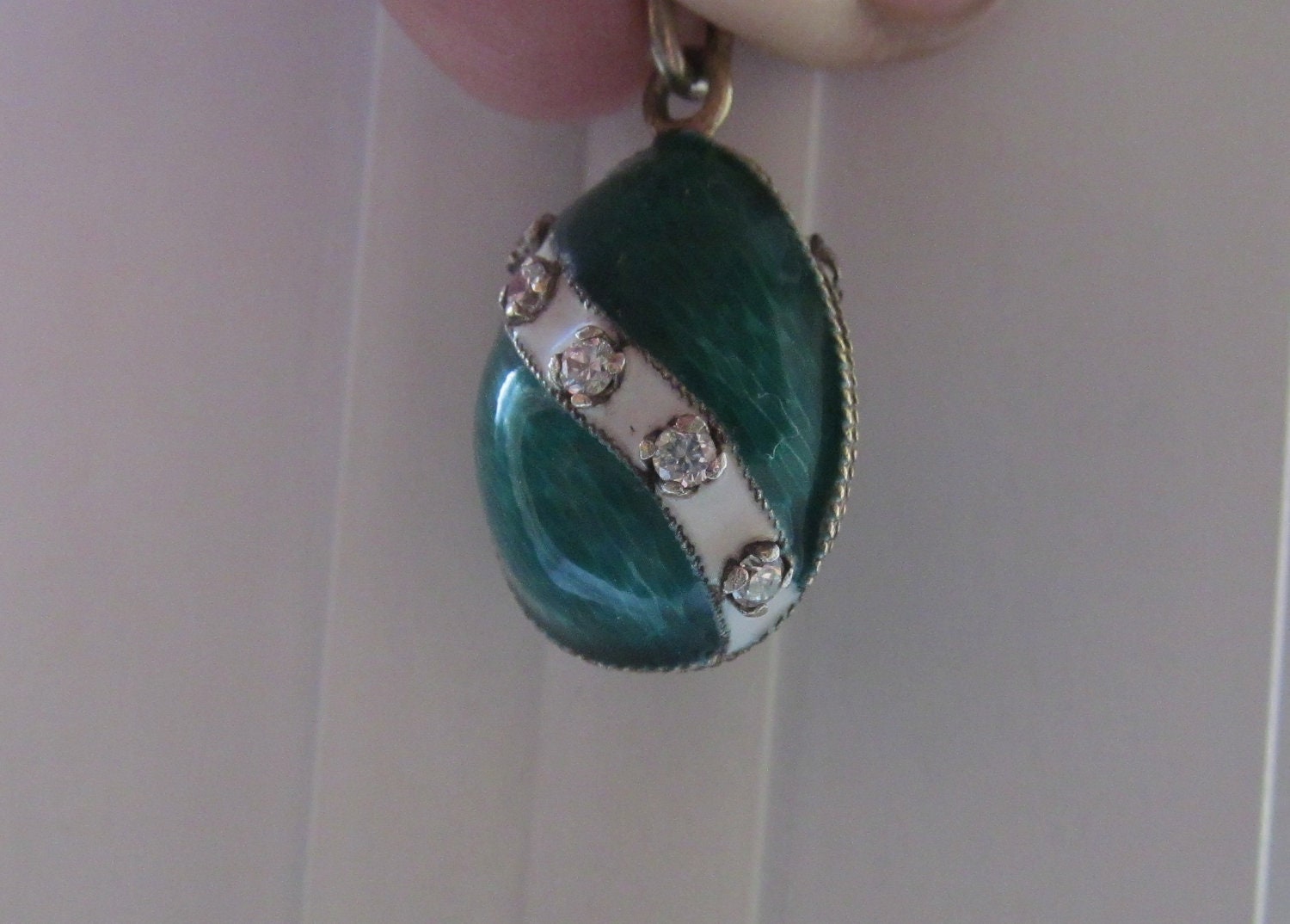 Vintage RUSSIAN STERLING Silver 960 Hallmarked  Guilloche Enamel Fabrege Style Egg Charm Pendant