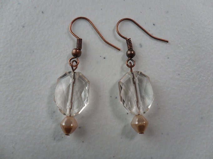 Antiqued Copper and Light Pink Earrings - MATCHING NECKLACE