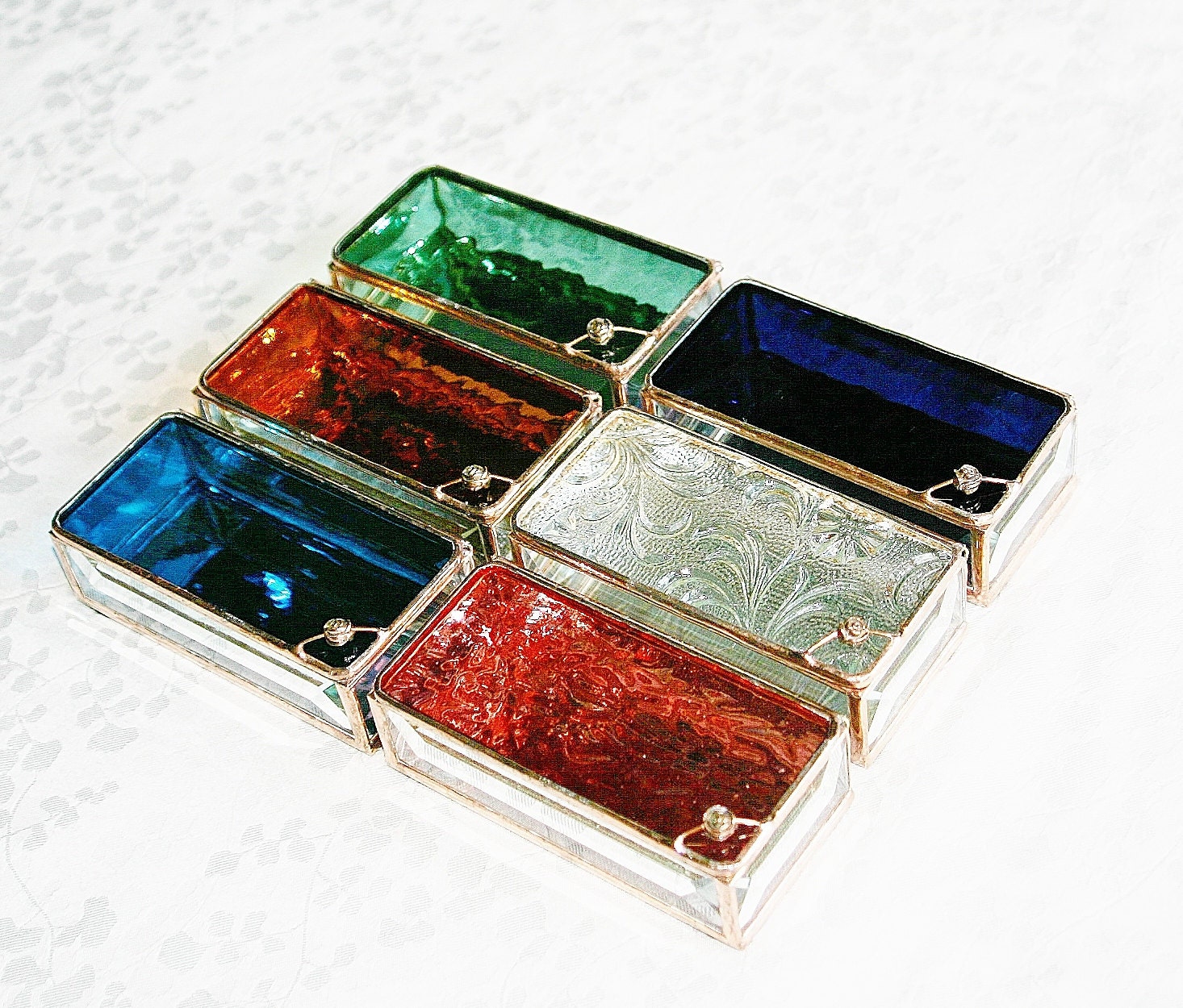 Bridal Attendant Gifts Stained Glass Jewelry Boxes - Custom Made To Order Bridesmaid Gift Idea Set of Six 2x4