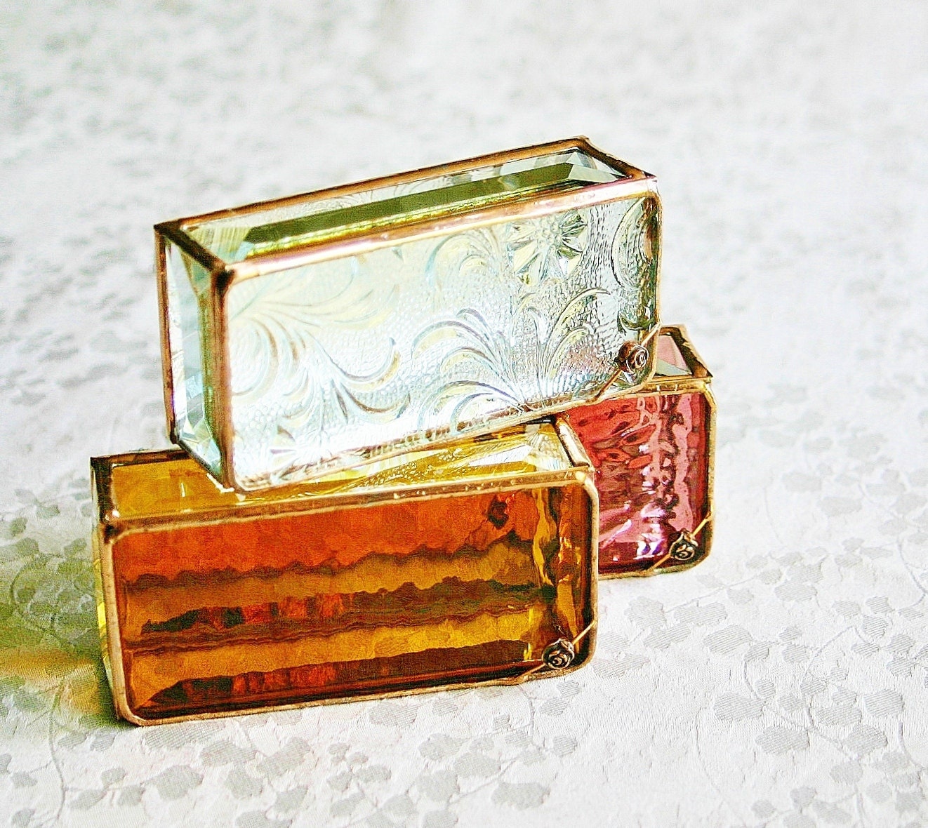 Bridal Attendant Gifts Stained Glass Jewelry Boxes - Custom Made To Order Bridesmaid Gift Idea Set of Six 2x4