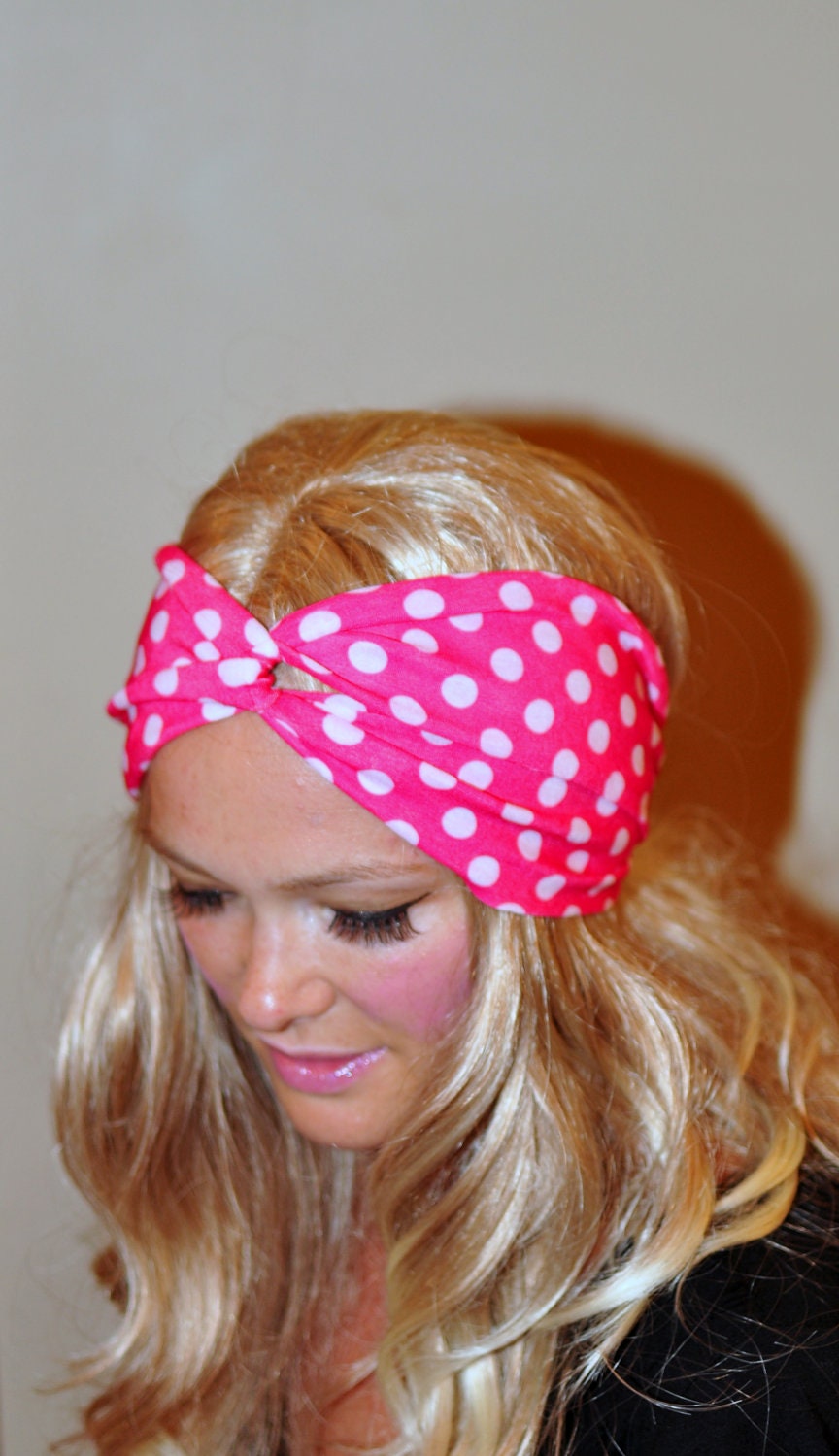 Turban Headband Neon Turban Polka Dot Headwrap Twist Gym Hair Wrap Hot Pink Girly Romantic Gift under 25