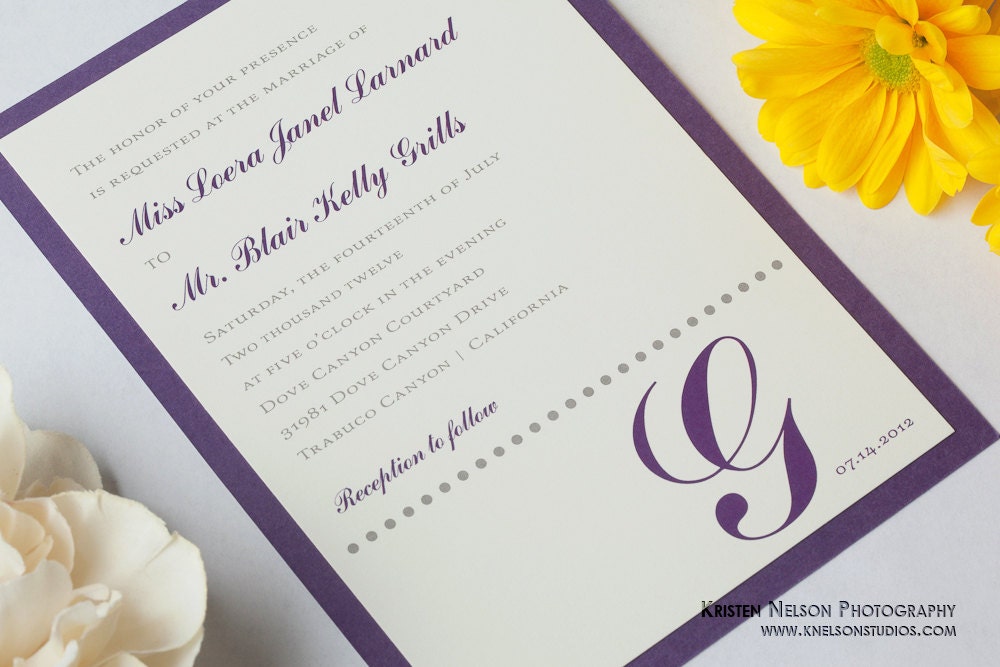 Purple Wedding Invitation / Violet Wedding Invitation / Monogram Wedding Invitation / Sample