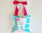 Girls Tooth Fairy Pillow Tooth Fairy Gift in Pink, Lime and Turquoise Patchwork Print