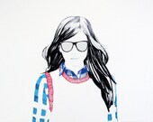 College girl illustration print 5x7