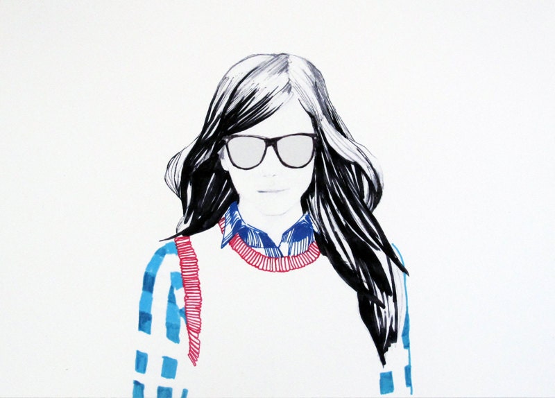 College girl illustration print 5x7