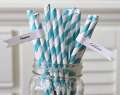 50 Aqua Turquoise Paper Straws Striped Retro Vintage Style Carnival Circus Wedding kids Birthday Bridal Baby Shower W/ Printable Flags Il_170x135