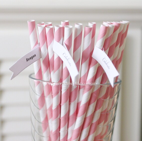 50 Pink Striped Paper Straws Retro Vintage Style Carnival Circus Wedding Birthday Bridal Baby Shower W/ Printable Flags I Created Il_570xn
