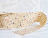 vintage floral fabric ribbon wide natural beige, cream, purple, orange 3 yards