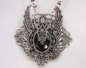 Morion Gray Crystal Wings of Flight Victorian Silver Necklace