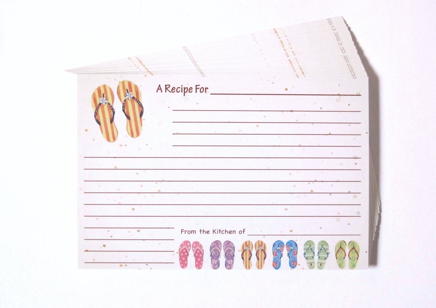Recipe cards - Flip Flops in the Sand - 4x6 inch recipe cards for bridal shower - Set of 100 - DOUBLE SIDED