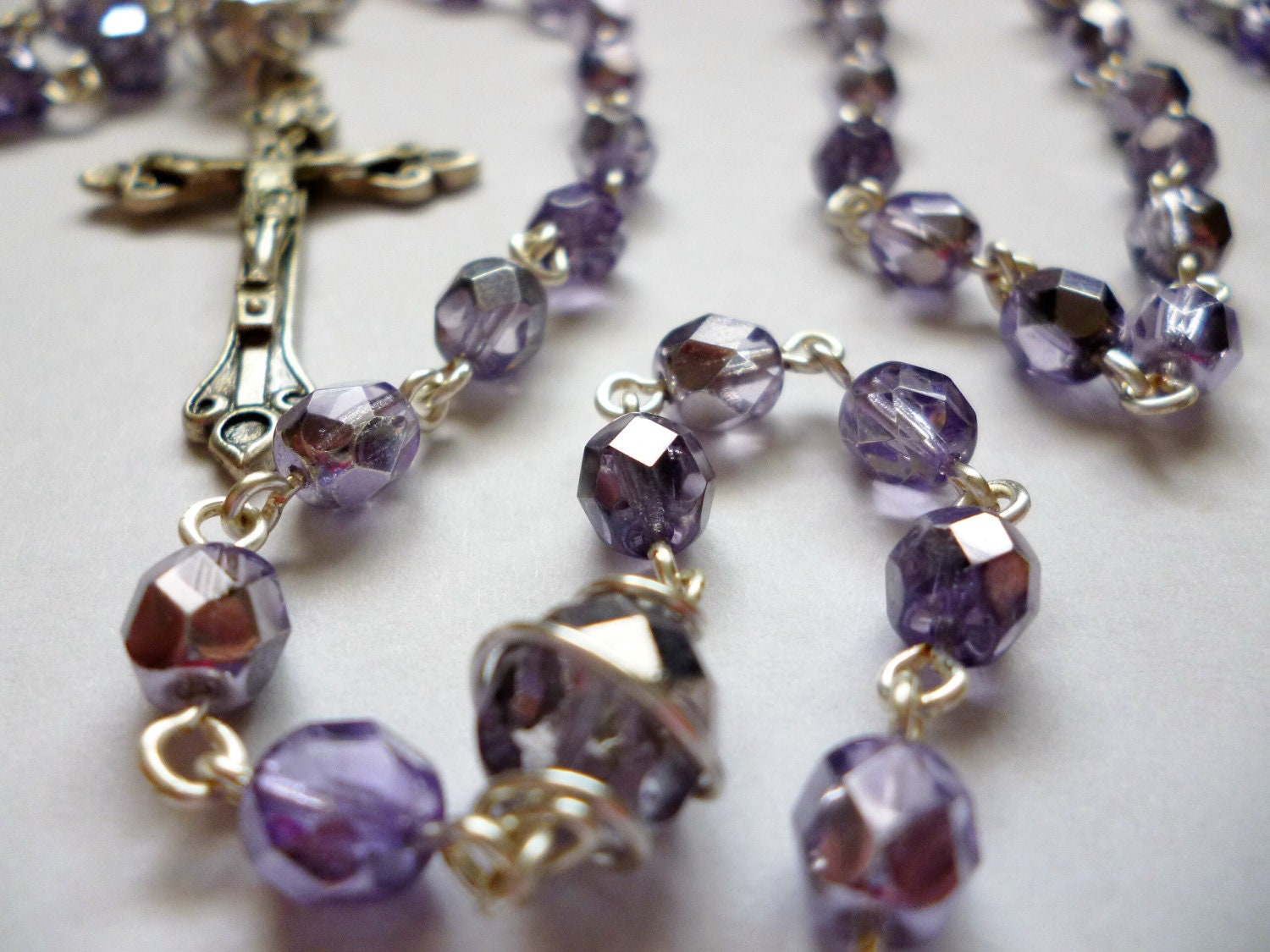Lilac Czech Glass Five Decade Catholic Rosary
