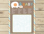 Elephant Baby Shower Orange & Aqua Printable Word Search Game - Instant Download Il_170x135
