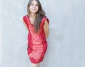 Red felted dress, party wool dress winter fashion, OOAK, black nuno felted dress size S M small medium