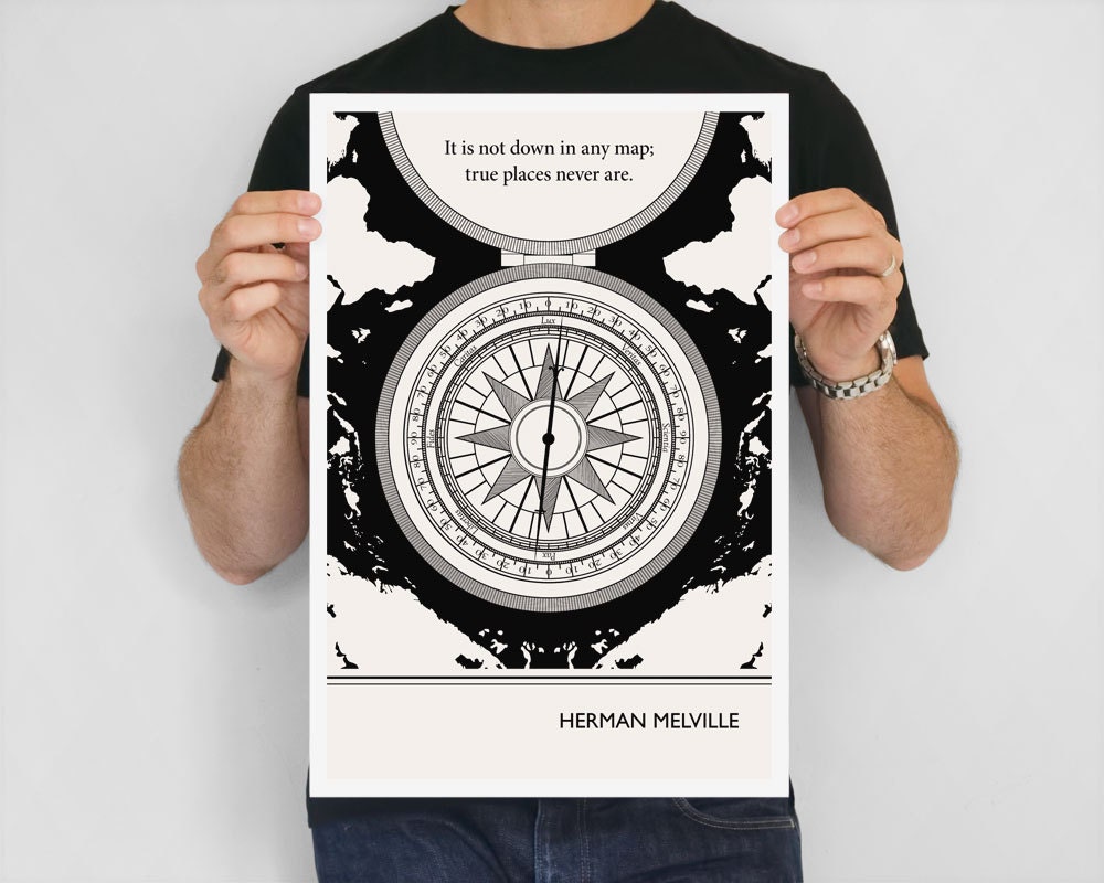 Illustration, Herman Melville Quote, Moby Dick, Fine Art Prints, Art Posters, Map Poster, Nautical Wall Art