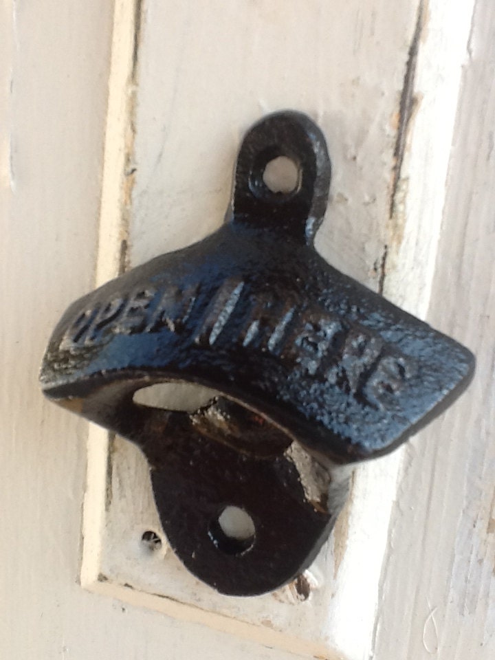 Black Bottle Opener - Cast Iron - Rustic French Noir -6 Pack Use - Home Brew - Wall Mount - Primitive - Metal Wall Decor - Jet Black-Ebony