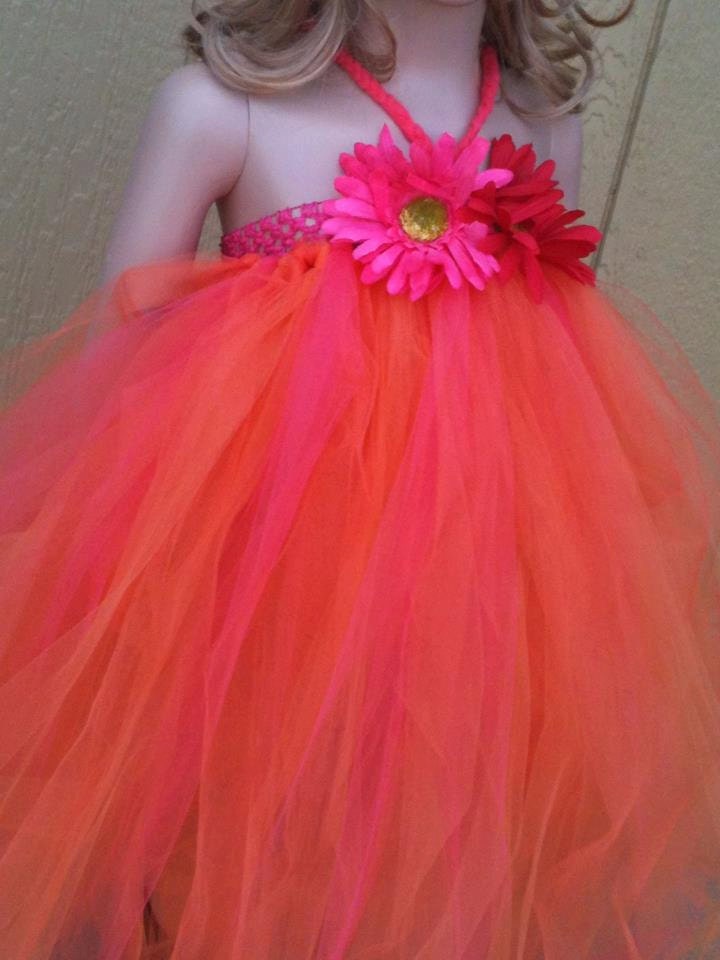 Wedding Flower Girl Orange/Rasberry Sherbet Tutu Dress