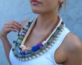 Jewelry / Eco-Friendly statement Necklace Handcrochet free form pastel tones necklace