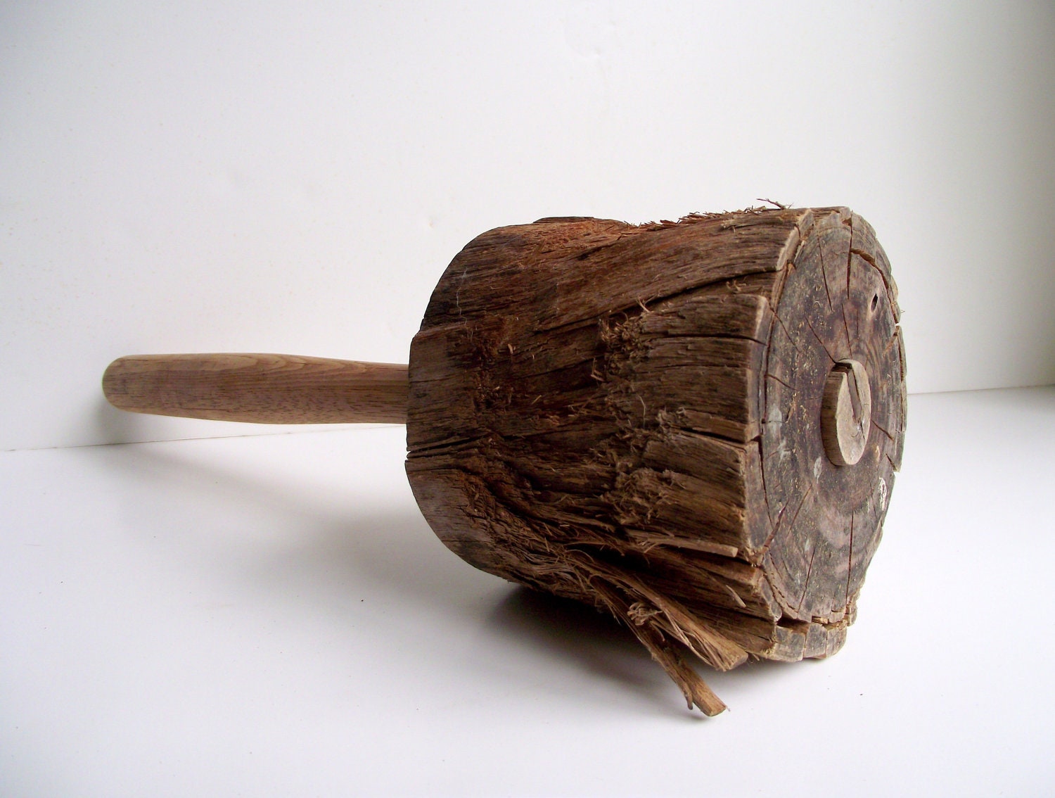 Primitive Wood Mallet Rustic Distressed Farm Tool Farmhouse Industrial Decor