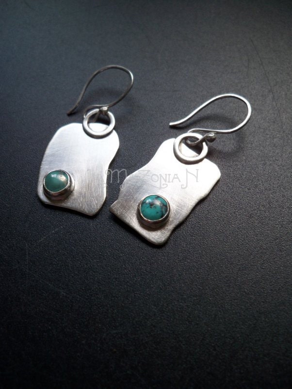 Sterling silver and turquoise free form asymmetrical fragment dangle earrings - 1 1/2" - Gemstone jewelry by Lamazonian