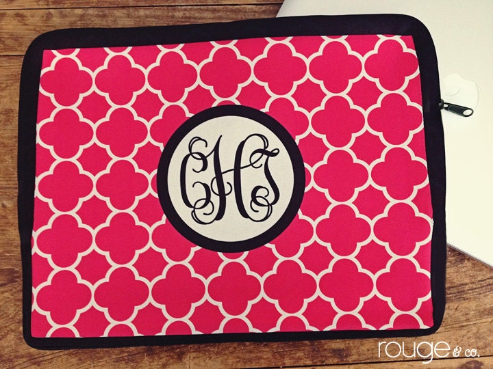 13" or 15" laptop sleeve in CLOVER pattern with custom monogram