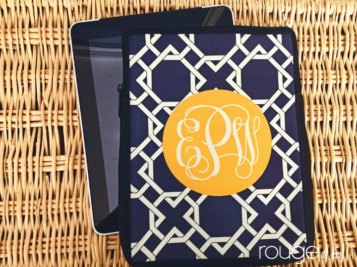 iPad or kindle sleeve - lattice pattern with monogram