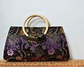 60s Asian Clutch Purse / 1960s Floral Satin Brocade Handbag