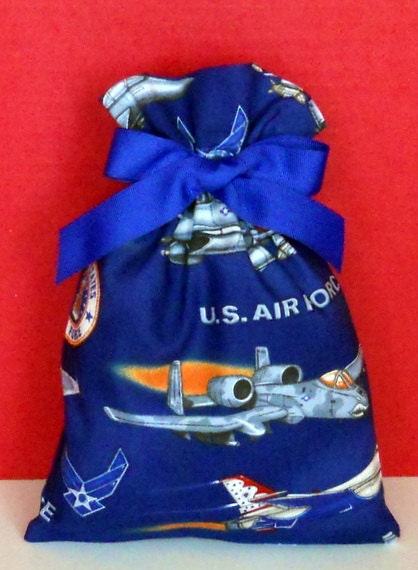 U.S. Air Force Small Fabric Gift Bag - Military, Pilot, Airplane, Seal, Patriotic, Red, White, Blue, Black, Orange