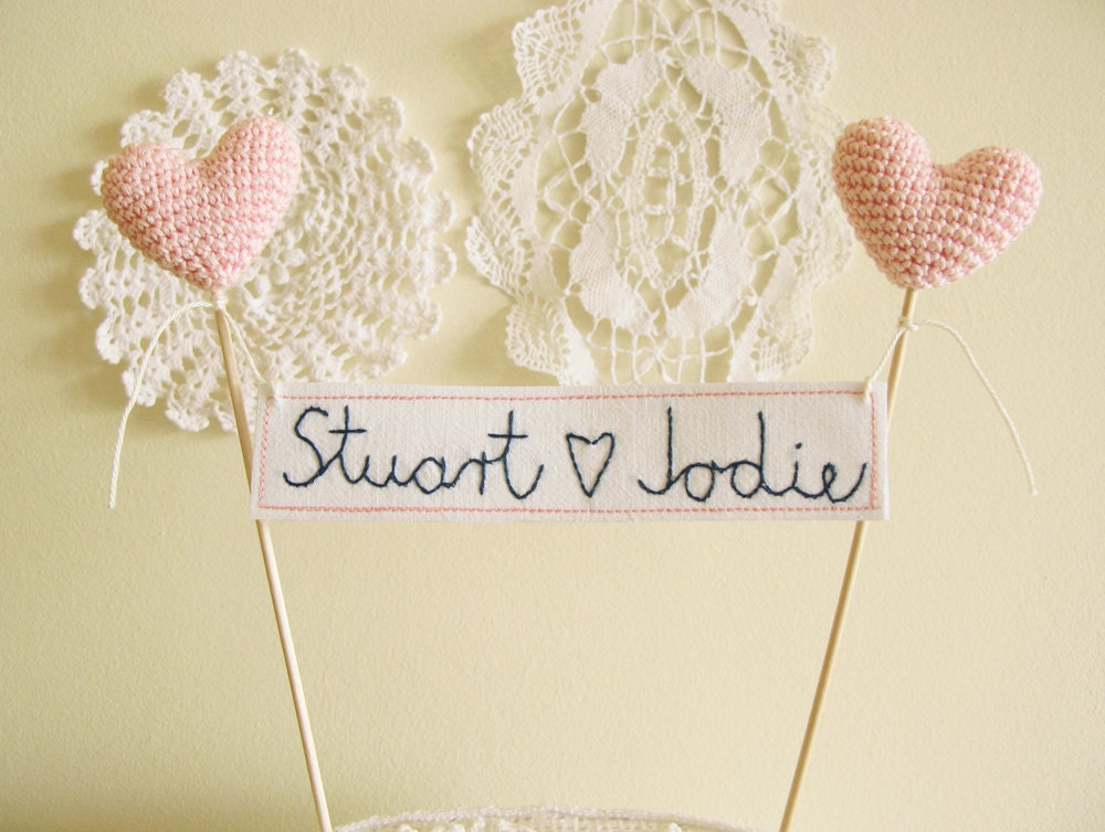 Wedding Cake Topper,  Hand Embroidery Personalized Names, Boho Wedding, Banner