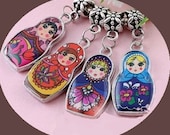 4 pcs Matryoshka Russian Doll Charms Dangle Pendants w/ Bails Mixed Color Fit European Charm Bracelets