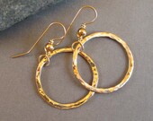 Medium Gold Hoop Earrings Hammered Brass Hoop Earrings Handmade Modern Jewelry