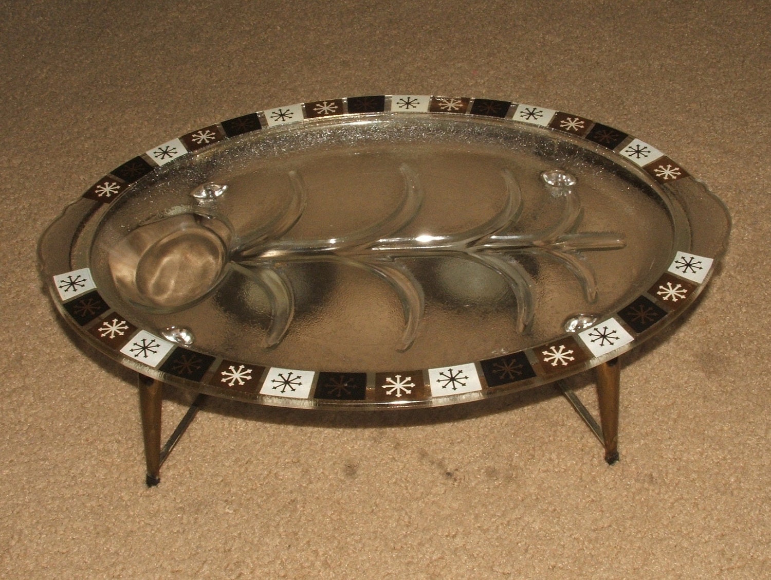 atomic mid century serving platter w stand fish/meat plate for retro kitchen
