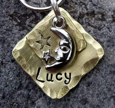 Midnight Alumination... SMALL Brass Pet ID Tags/Tag Moon/Star