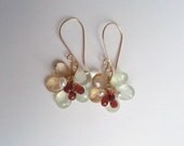 GEMSTONE  citrine Flower  Earrings, Prehnite, Garnet, Freshwater Pearls, 14k Gold-filled dangle earrings, wire wrapped flowers
