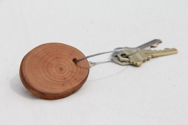 wood keychain - with screw on steel cable - made with cherry